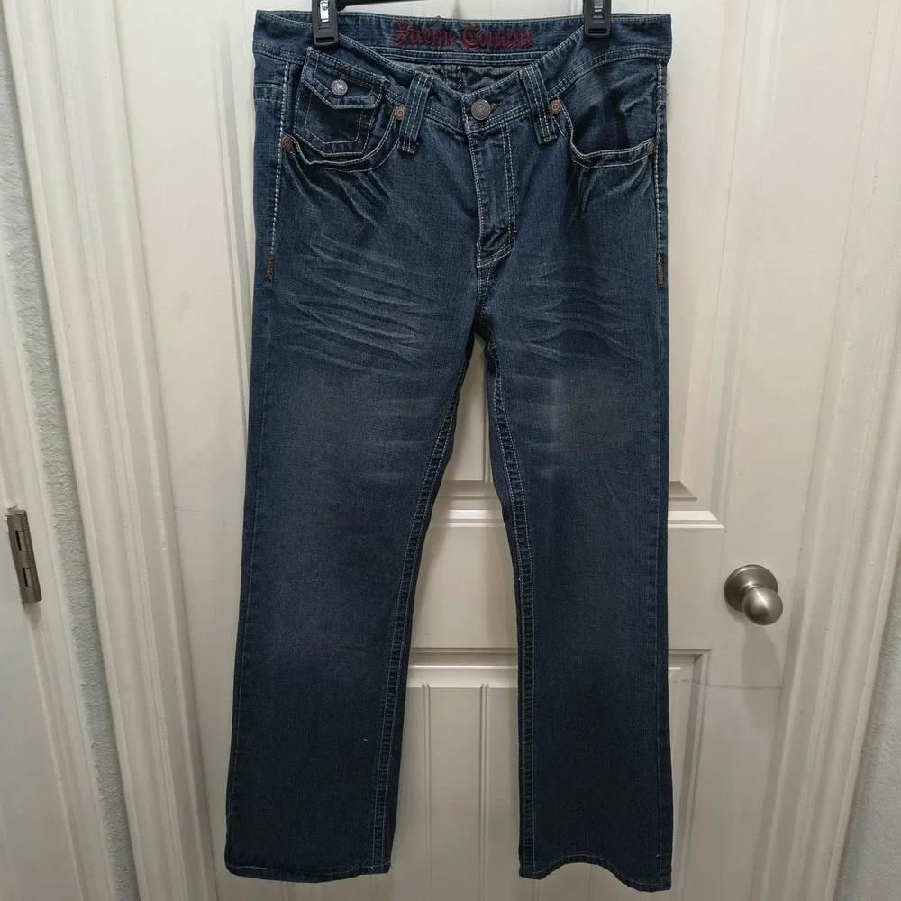 Xtreme Couture Affliction Mens Blue Studded Cross Straight Leg Jeans Y2K MMA